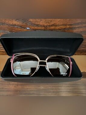 bebe Rose Gold Frame Black Lens Aviator Sunglasses